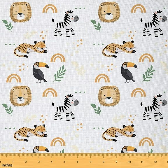 Homewish Cartoon Zebra Animal Fabric by the Yard 1 Yard for Teen, Kawaii Lion Fox Room Decor Fabric by the Yard, Cute Rainbow Sewing Fabric, Luxury Bedroom Decor