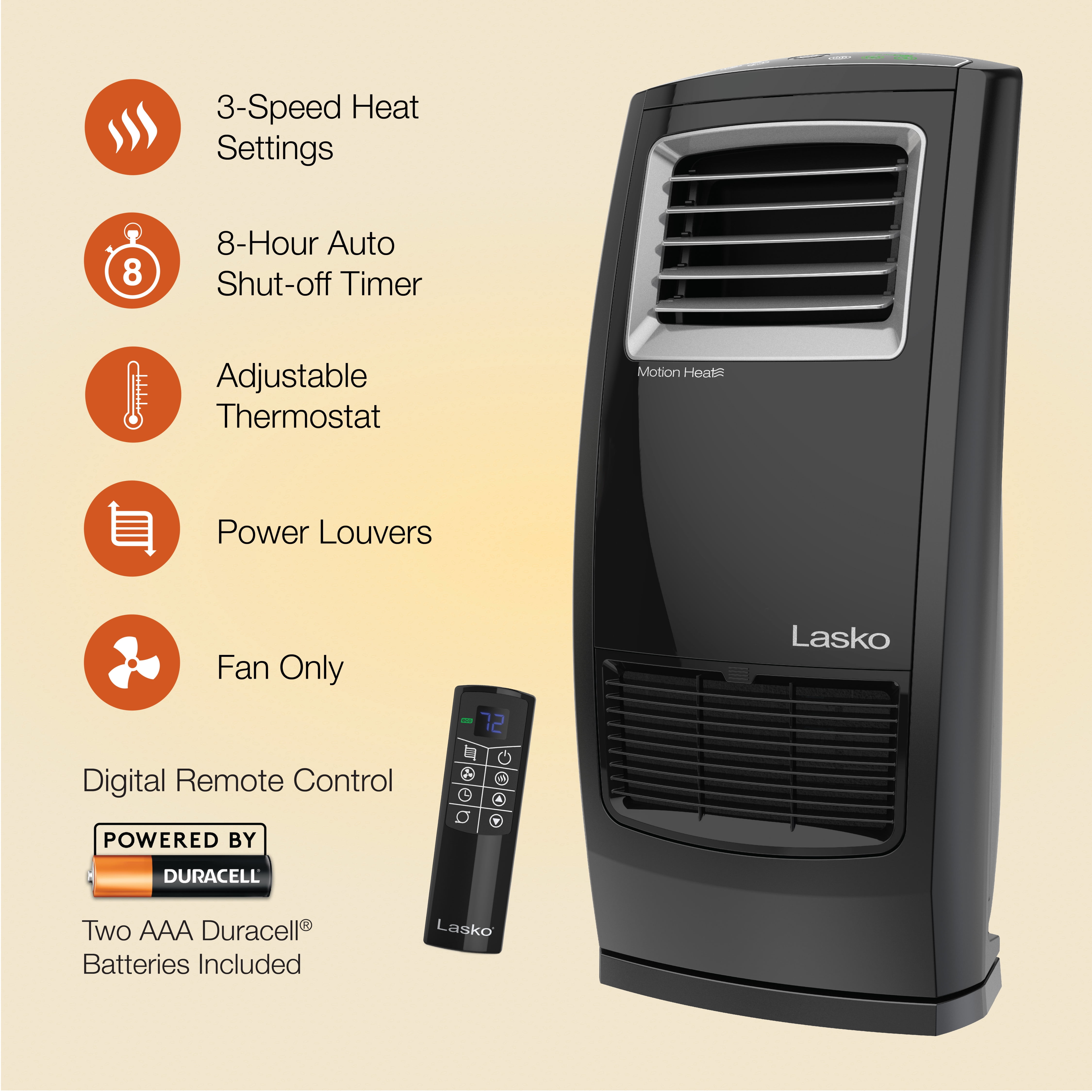 Lasko Oscillating 1500W Electric Motion Heat Whole Room Ceramic Heater with  Remote Control, CC23161, Black - Walmart.com
