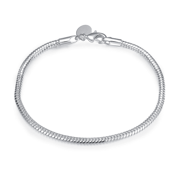 Sophisticated Silver Snake Chain Bracelet - 7.75 Inch, 3mm Wide - Men's and Women's Jewelry