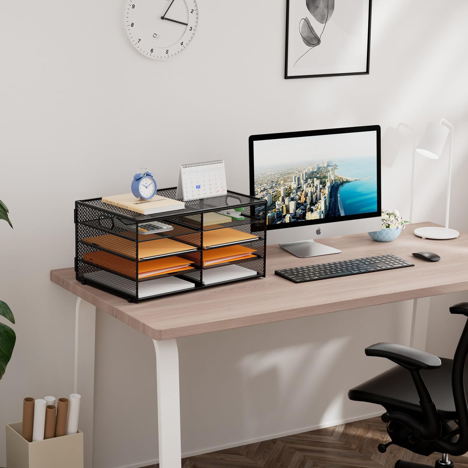 Marbrasse 5 Tier Desktop Organizer, 	paper tray organizer, Metal Desktop Storage Rack for Home Office, Black