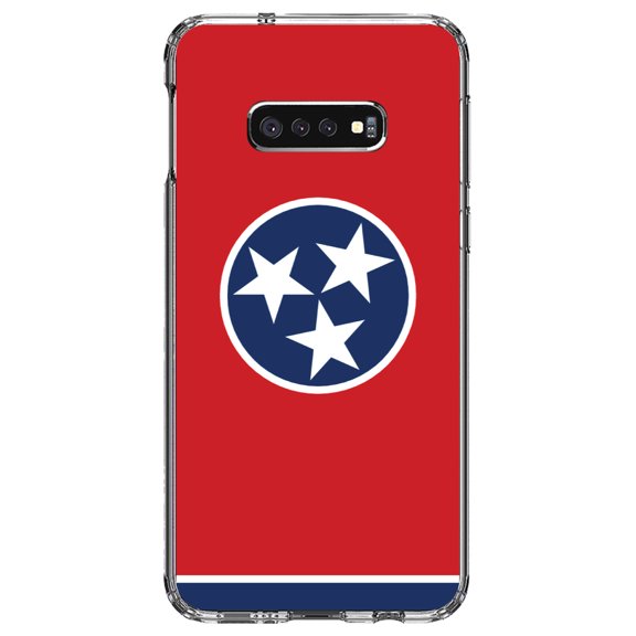 DistinctInk Clear Shockproof Hybrid Case for Samsung Galaxy S10e (5.8" Screen) - TPU Bumper, Acrylic Back, Tempered Glass Screen Protector - Tennessee State Flag - US State Flag
