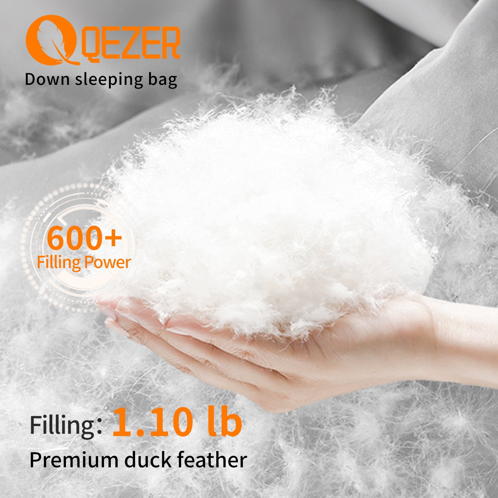 QEZER Adult 3-Season (40℉-53℉) Portable Ultralight Down Sleeping Bag for Camping, Hiking & Backpacking
