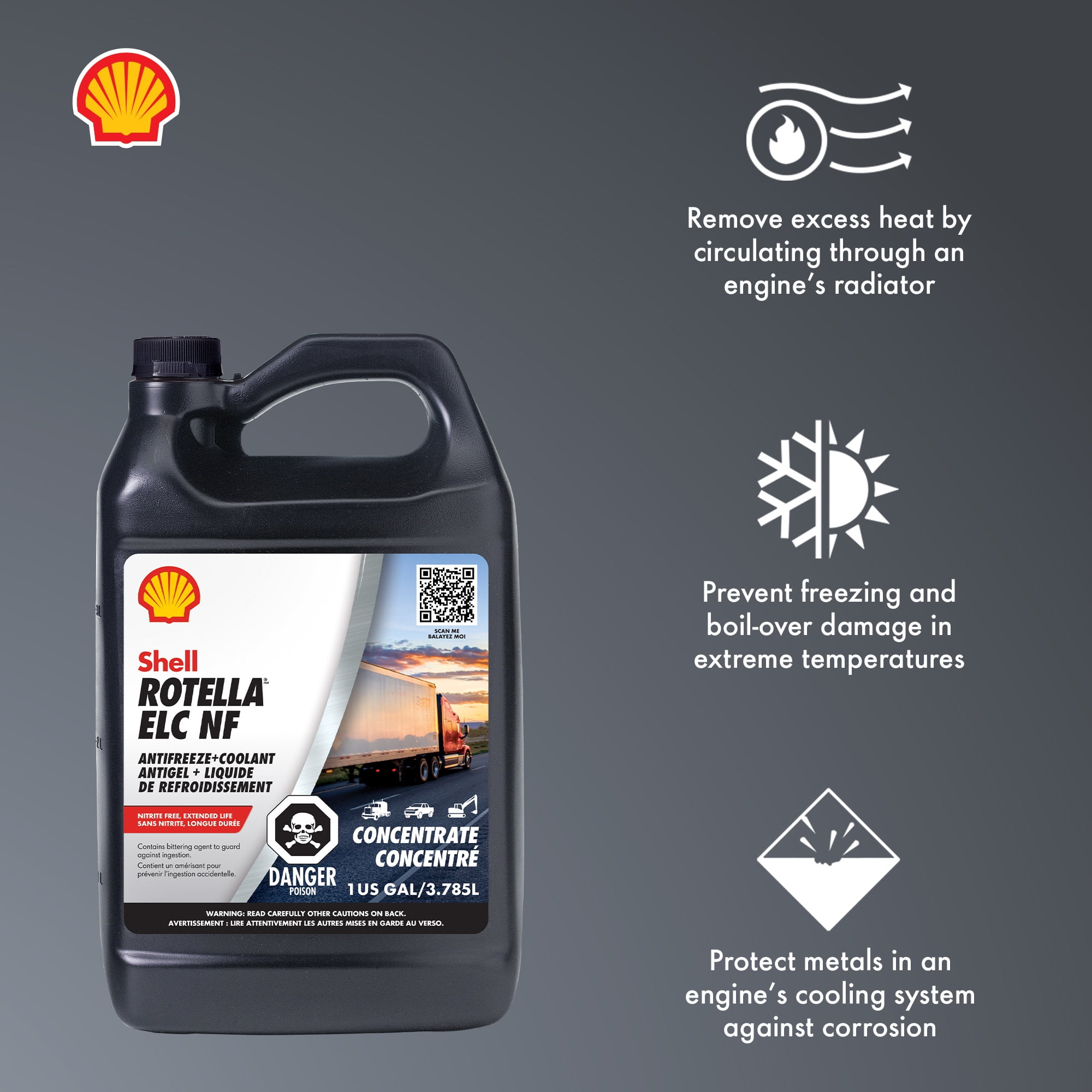 Shell Rotella Nitrite-Free Extended Life ELC Anti-Freeze + Coolant, Concentrate, 1 Gallon