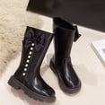 thumbnail image 5 of BRGZLK Little Girls Knee High Boots Winter Fashion Cute Bow Pearl Comfortable Round Toe Riding Boot with Side Zipper for Little Kid/Big Kid Black 1 Big Kids, 5 of 6
