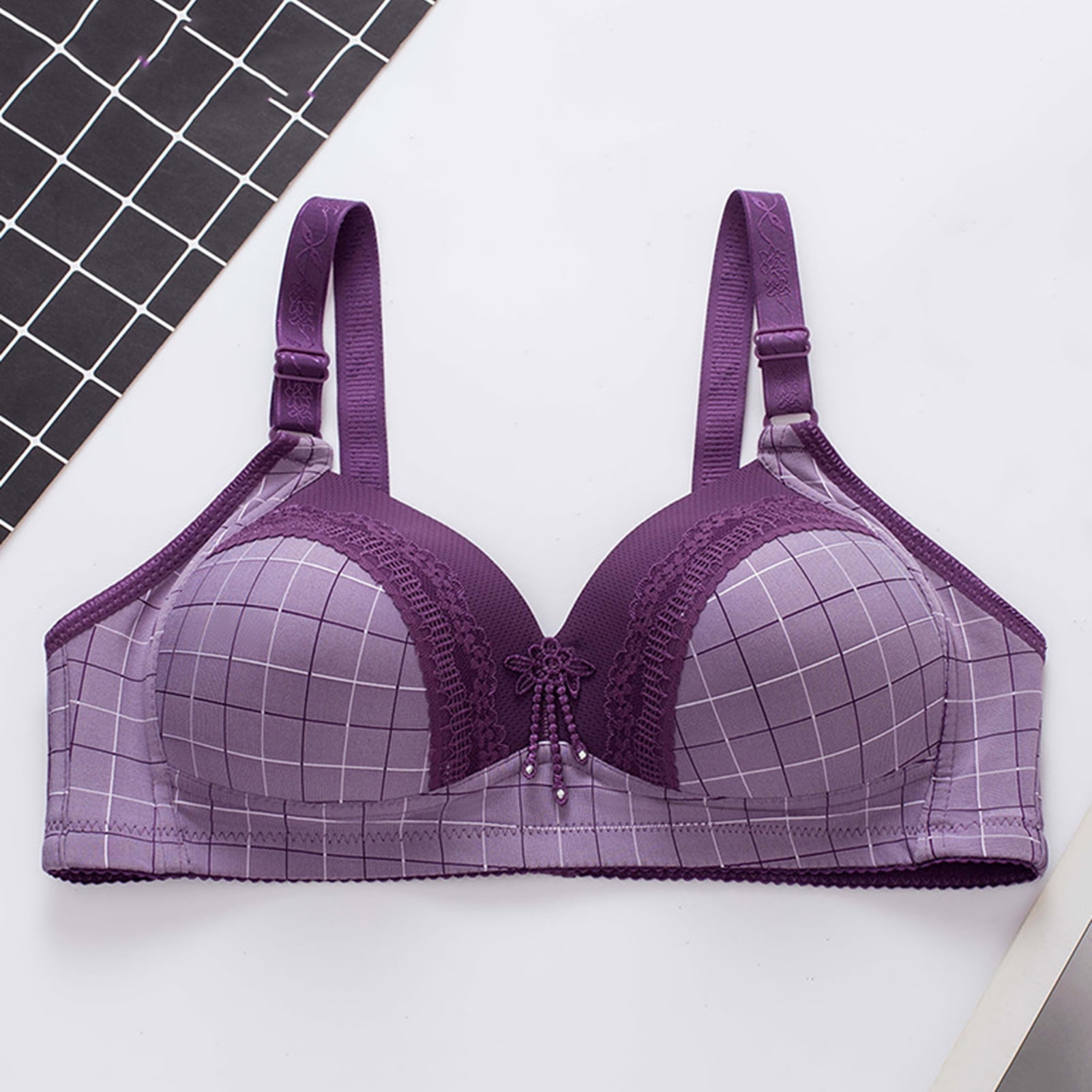 rygai Women Bra Contrast Color Adjustable Strap Back Closure V Neck  Breathable Support Breast Patchwork Wire Free Wide Straps Lady Brassiere  for Daily