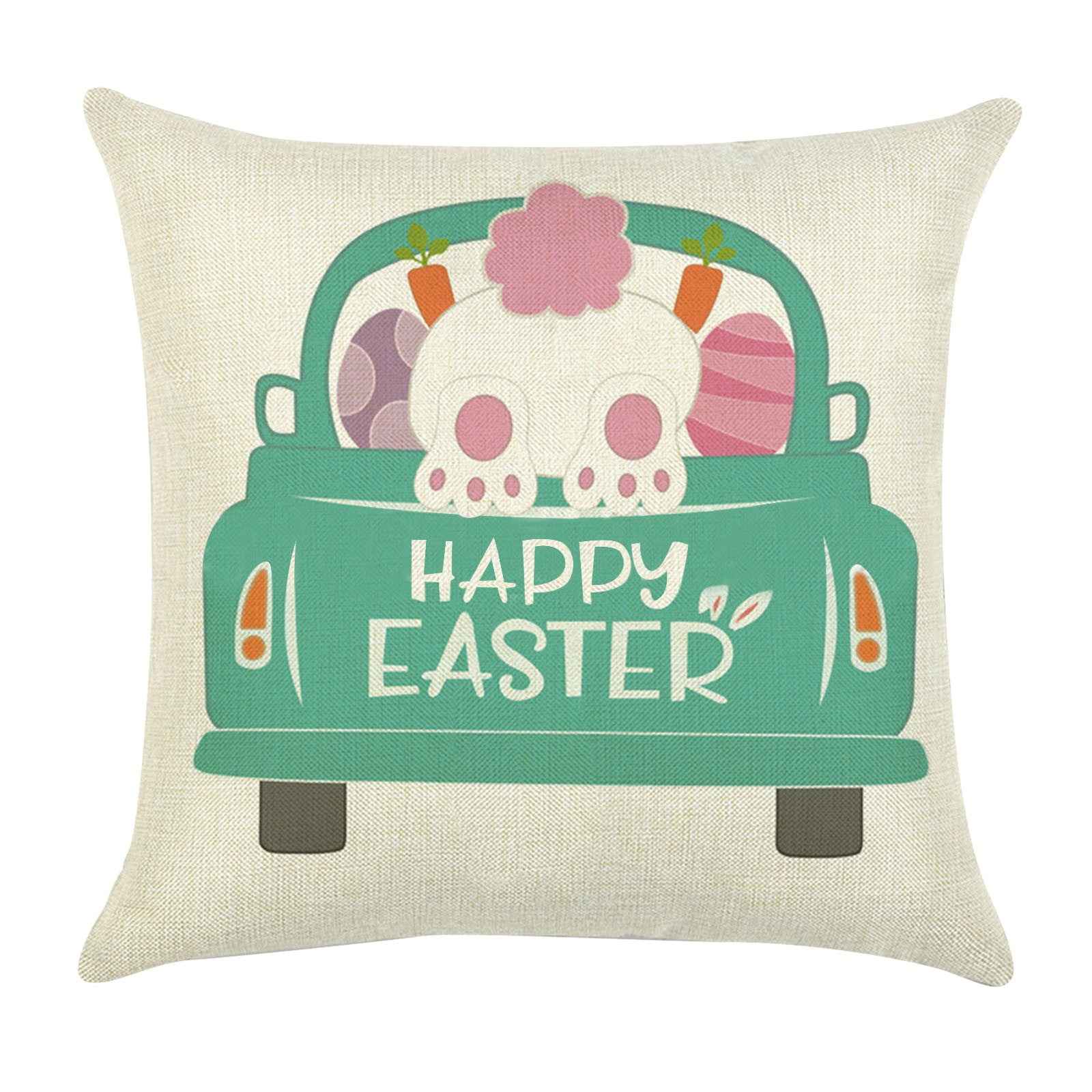 Easter Rabbit Throw Pillow Covers 18 X 18 Inch Easter Bunny Egg Happy