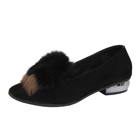 

XINSHIDE Shoes Fashion Autumn Women Casual Shoes Low Heel Pointed Suede Slip On Comfortable Solid Color Plush Decoration Fashion Shoes