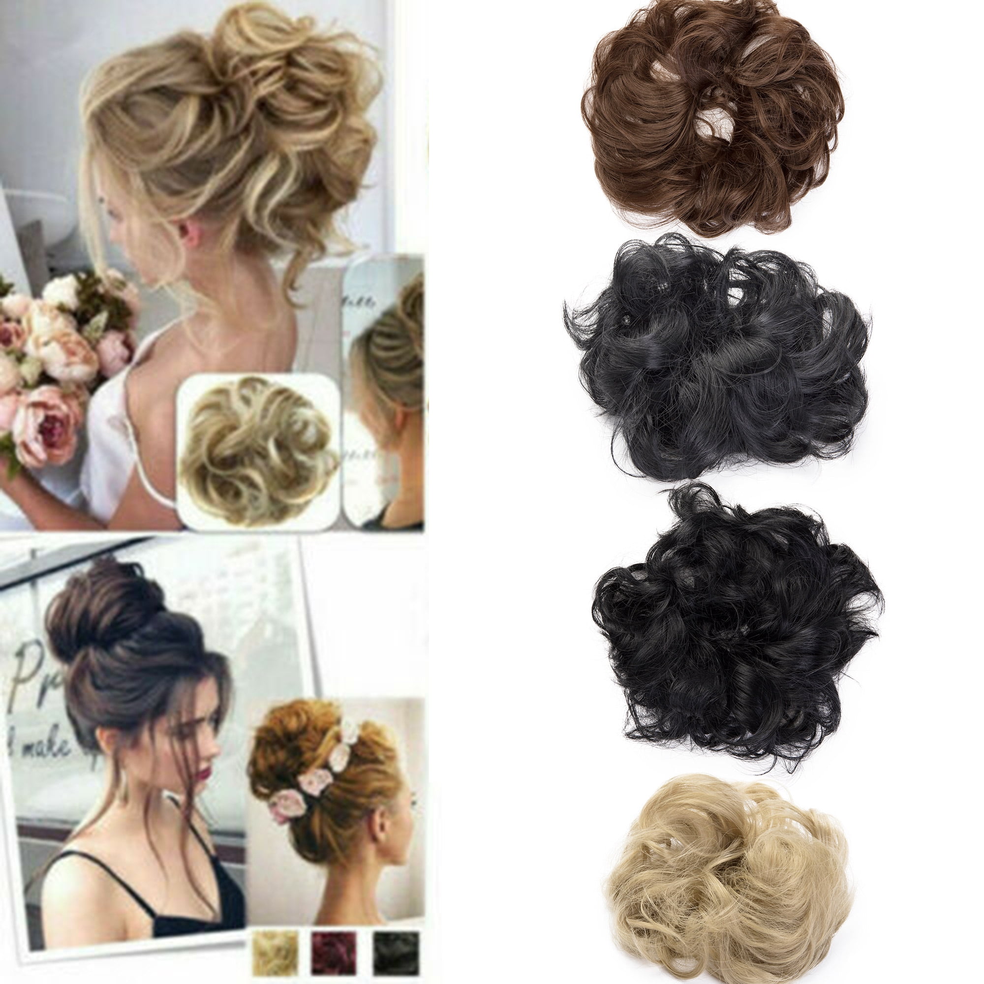 FLORATA Curly pdo Messy Curly Bun Chignon Clip in Hair Piece Extensions