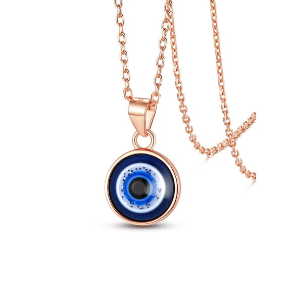Collar de ojo malvado de oro rosa de Silvora, collar de cadena de plata esterlina 925, collar con colgante de ojo azul, joyería de protección de la suerte, regalo para mujeres y niñas