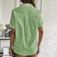 thumbnail image 4 of Cotton Linen Tops For Women Collared Short Sleeve Shirts Button Down Tees Pleated Solid Shirts Basic Classic T-Shirt Loose Beach Vacation Blouse Summer, 4 of 7