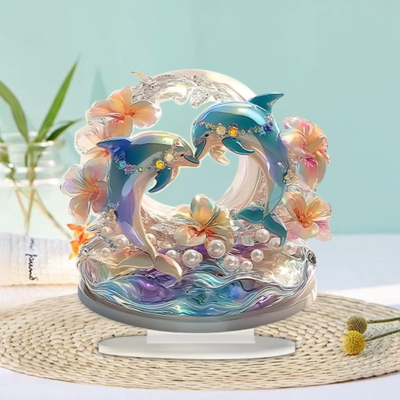 HomelyJoy Valentine Ornament Couple Gift Acrylic Decoration 2D 3D Effect Romantic Dolphin Shape Home Decor Valentine's Day Anniversary Love