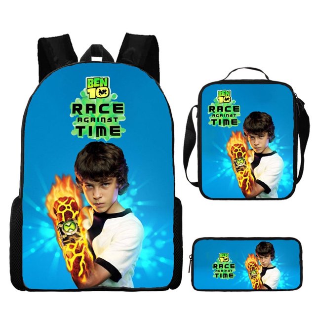 Junior Hacker Backpack, Ben 10 Student Schoolbag Three-piece Set, Cartoon Backpack Lunch Bag Bag Pencil Case-week