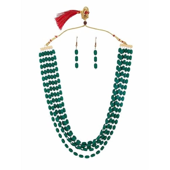 Green Multi Layers Artificial Beaded & Kundan Necklace Set With Earring Set For Women | Dazzling Multistrands Trending Style Necklace - Perfect Indian Women Choker Jewellery Set For Indian Outfits