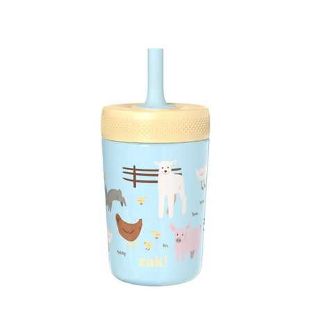 Zak Designs 9.5oz Farm Animals Kids Straw Tumbler, Stainless Steel Vacuum Insulated Kincaid Tumbler with Leak-Proof Straw for Travel