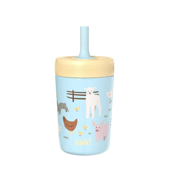 Zak Designs 9.5oz Farm Animals Kids Straw Tumbler, Stainless Steel Vacuum Insulated Kincaid Tumbler with Leak-Proof Straw for Travel