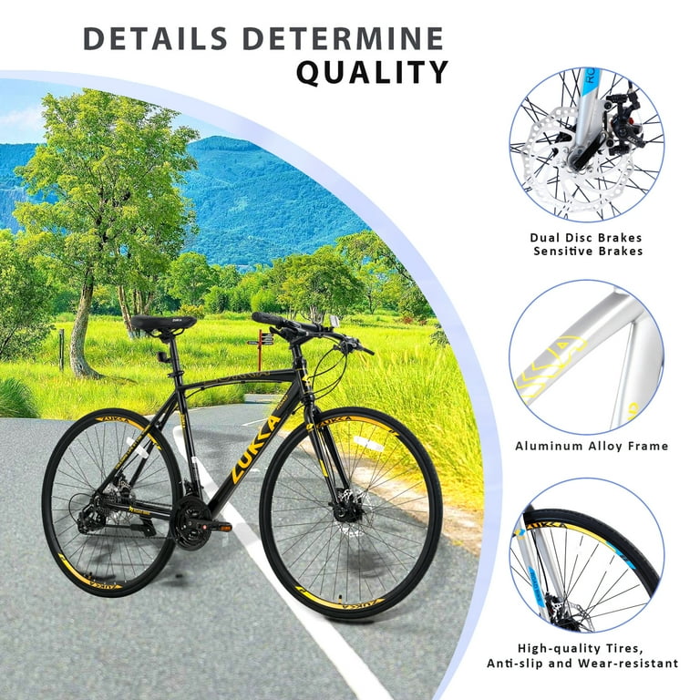 24 Speed Road Bike Hybrid Bike with Aluminum rims TEC chain and 700 25C High performance tyres good riding experience Mountain bike for Student Adult Black Walmart