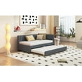 thumbnail image 3 of Upholstered Extendable Daybed With Trundle, Twin Size Sofa Bed With Soft Headback, Half Enclosed Bed Frame, No Needed Spring Box, Gray, 3 of 7