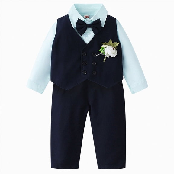 felwors Toddler Baby Boy Clothes Suit Gentleman Wedding Outfits, Formal Dress Shirt Bowtie Vest Boutonniere Suspender Pants