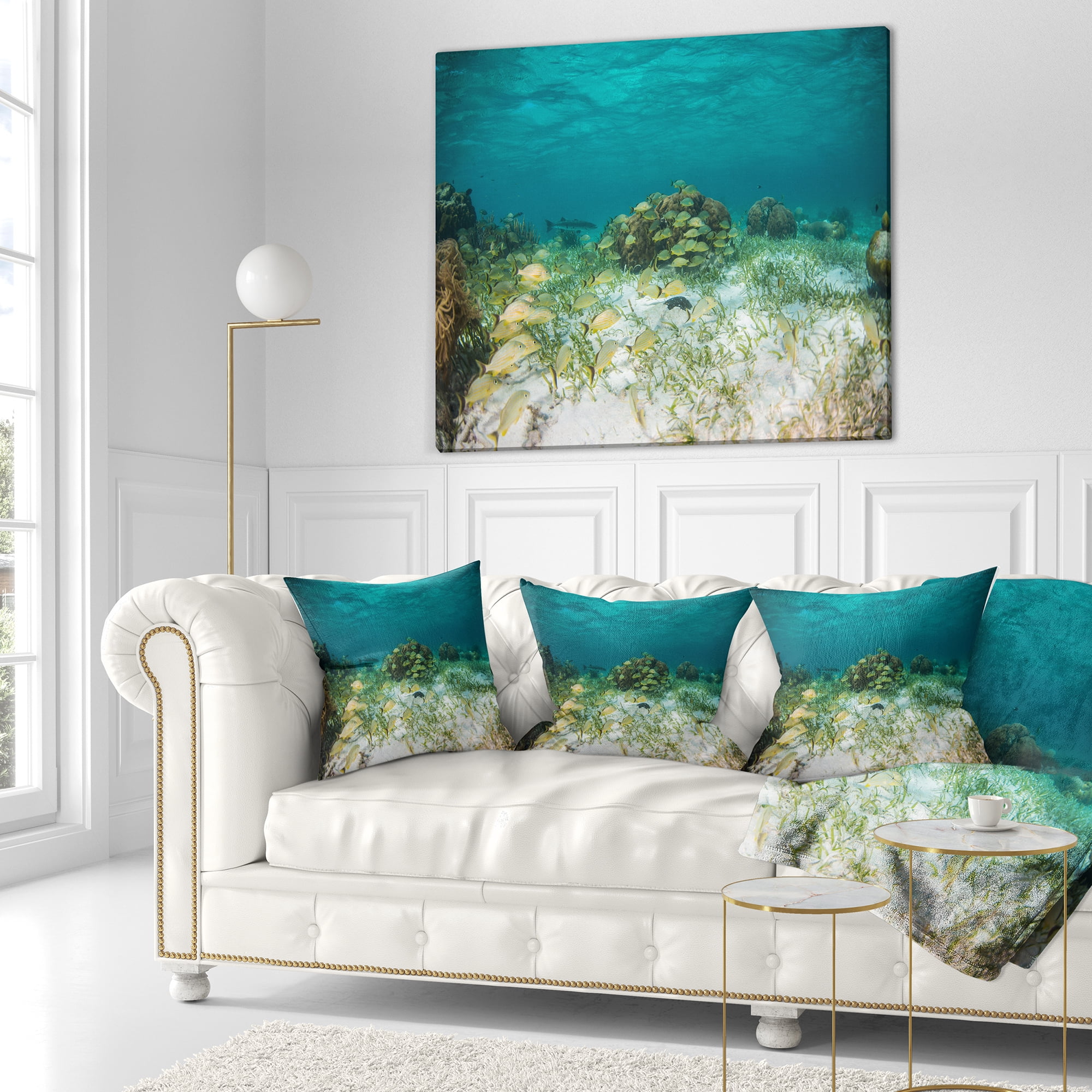 Designart School of Grunts with Baracuda - Seashore Throw Pillow - 18x18