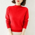 thumbnail image 2 of Women's Solid Color Long Sleeve Mock Neck Sweater Casual Fashionable Base Layer Top Soft Warm Winter Fall Daily Versatile Comfortable Outfit Red XL, 2 of 6