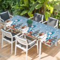 thumbnail image 2 of Blue Christmas Table Cloths for 8 Foot Rectangle Tables, Snowman Gifts Xmas Tree Snowflake Winter Patio Waterproof Elastic Fitted Tablecloths, Washable Rectangular Table Cover for Camping, 2 of 8