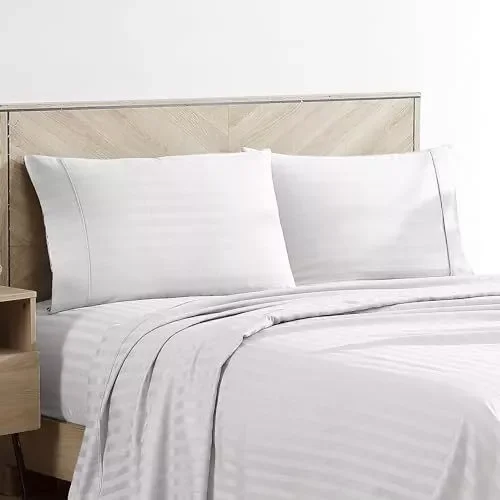 Huba Homes 300 Thread Count Sheet Set, 100% Cotton Oeko-Tex Dobby Striped Jacquard Sheet...