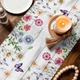 thumbnail image 3 of Spring Floral Table Runner - 48 Inch Long Pink Blue Flowers Butterfly Wooden Cotton and Linen Blended Dress Scarves Farmhouse Table Runner for Kitchen Dining, Coffee Table, 13" x 48", 3 of 8