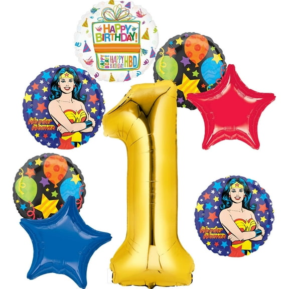 Wonder Woman Party Supplies 8-Count Birthday Balloon Bouquet Decorations