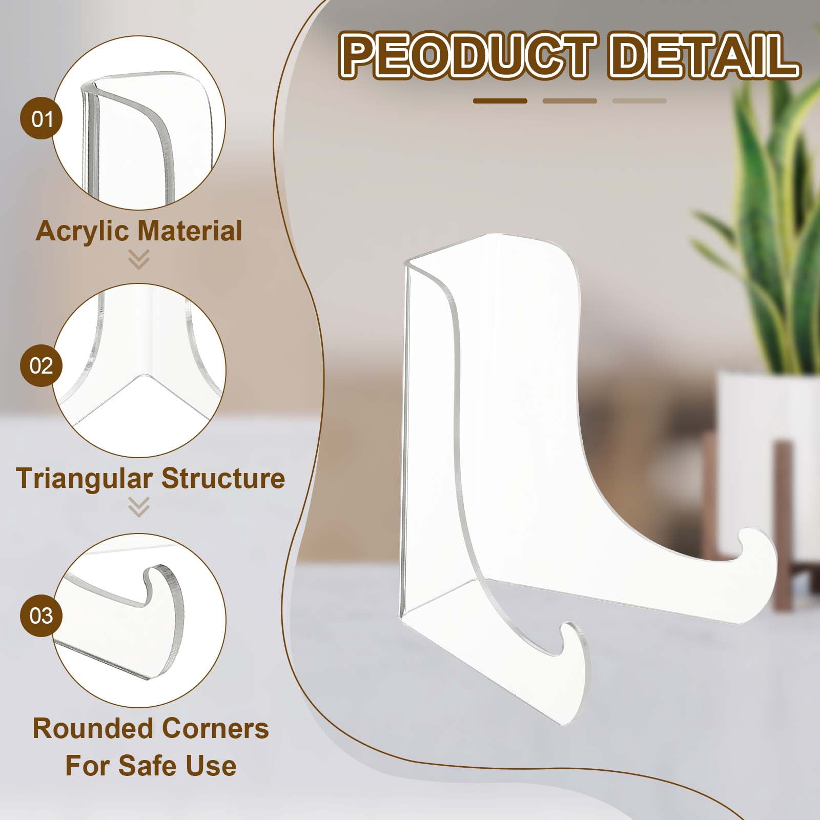 Uxcell 6 Inch Acrylic Plate Display Stand, 5 Pack Large Clear Easel Plate Holder Picture Stands for Display Frames Card Picture CD Book Challenge Coin(Square Tripod)