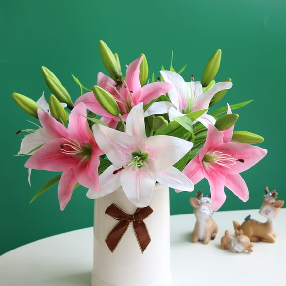 Artificial Flowers Big Sale! Nomeni Artificial Lily-Flowers with 1 Full-Bloom Flower Heads and 2 Buds Wedding Party Office Home Decor, 1X Artificial Lily Flower