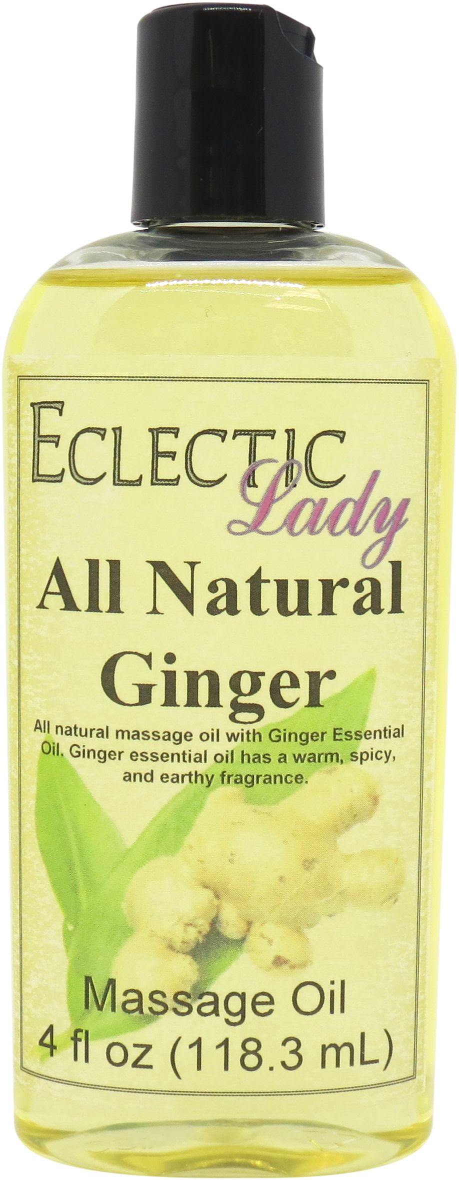 Ginger Massage Oil by Eclectic Lady, 4 oz, Sweet Almond Oil and Jojoba Oil