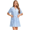 thumbnail image 3 of Kaerm Robe d'Uniforme d'Infirmière pour Femmes Manches Courtes Tenue de Travail Médicale Poches Boutonnée Uniforme Bleu Clair TG, 3 of 7