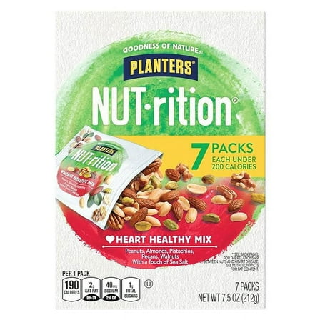 PLANTERS NUT-rition Heart Healthy Nut Mix, Snack Mix, 7.5 oz, 7 Count( Pack of 2 )