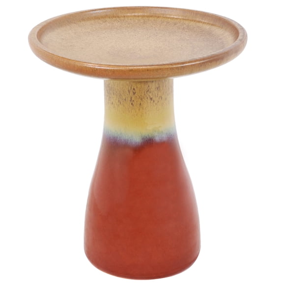 Sunnydaze Duo-Tone Freestanding Ceramic Outdoor Bird Bath, UV-Resistant Lemon Cognac Finish