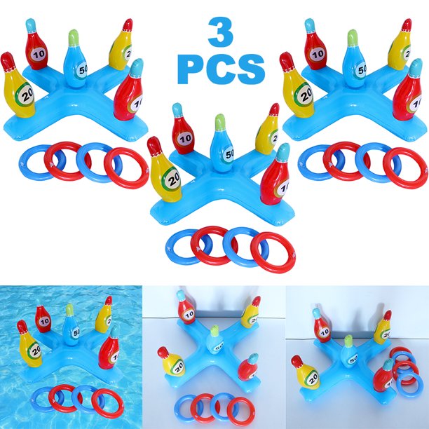 Juego Lanzamiento Bolos PVC Suministros Inflables Ligeros para Fiestas en La Playa () Azul