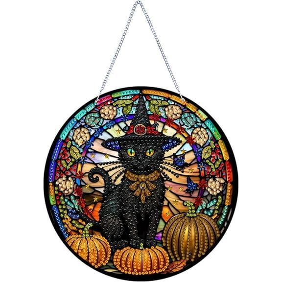 Diamond Art Painting Pendant Kits 5D Diamond Art Painting Art Hanging Kit Cat DIY Diamond Crystal Window Pendant Kit for Adults Gift Wall Home Decoratio