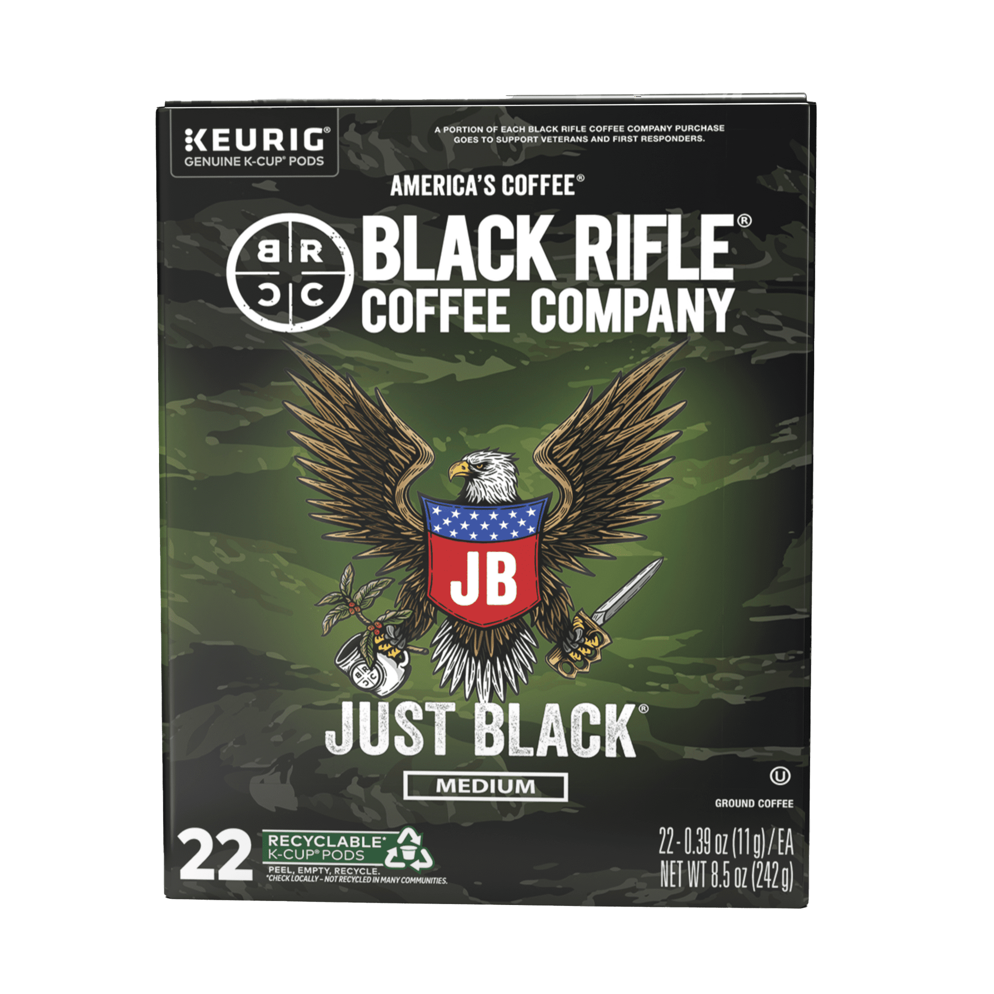 Black Rifle Coffee Company Just Black Keurig K-Cup Pods, Medium Roast, 22 Ct