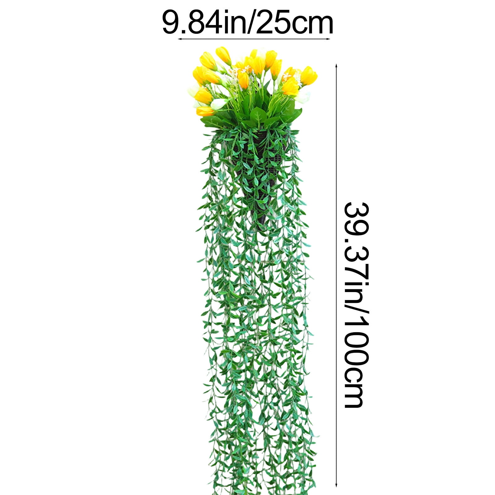Votnto 9.84×39.37IN Artificial Tulip Hanging Planter, Faux Green Weeping Vine with Tulip Blooms for Wedding Wall Home Decor