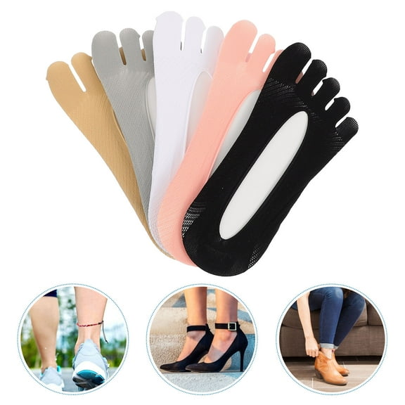 WOFASHPURET 5Pairs Toe Socks for Women Low-cut Breathable Five Finger Socks Nylon