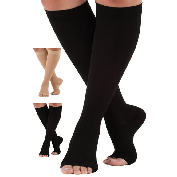 Wide Calf Unisex Open Toe Compression Stockings 30-40 mmHg Black, 5X-Large