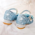 thumbnail image 5 of SYMSHOES Blue Sparkly Girls Shoes with Crystal Bow and Pearls for Flower Girl Party Wedding Ballet Flats,Size 1.5 M, 5 of 9