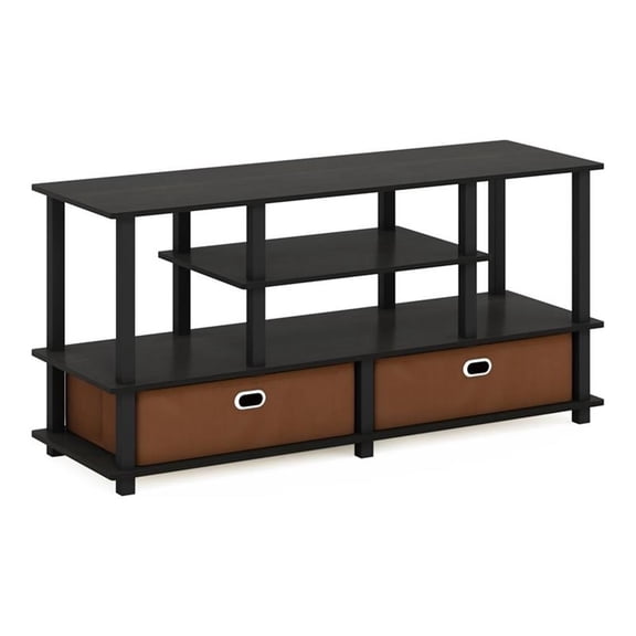 Maklaine Engineered Wood Large TV Stand for TV up to 55" in Black/Brown