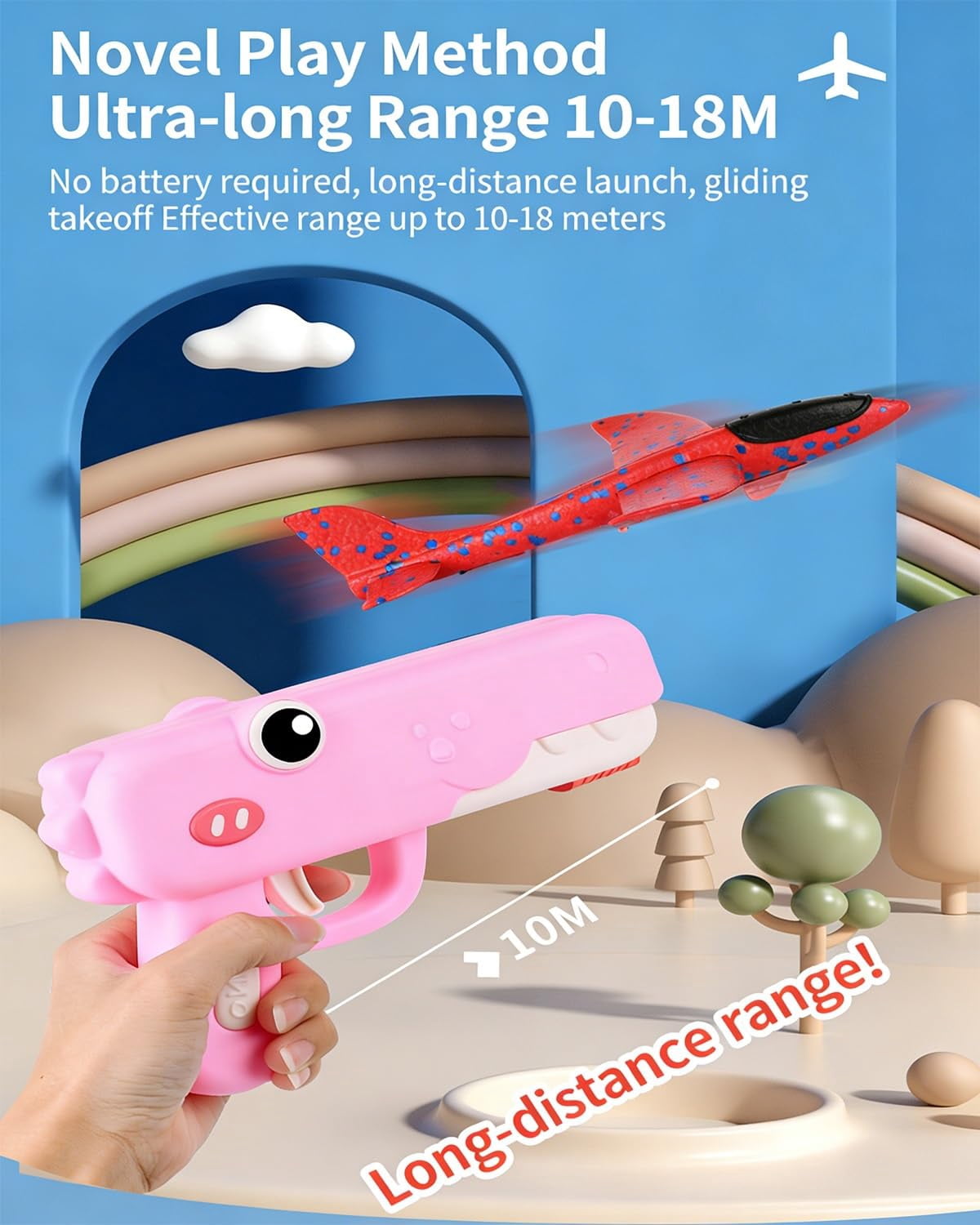 Dinosaur Foam Glider Launcher Toy, Dinosaur Catapult Gun Aircraft,  Outdoor Flying Catapult Toy for Backyard Park Beach Play