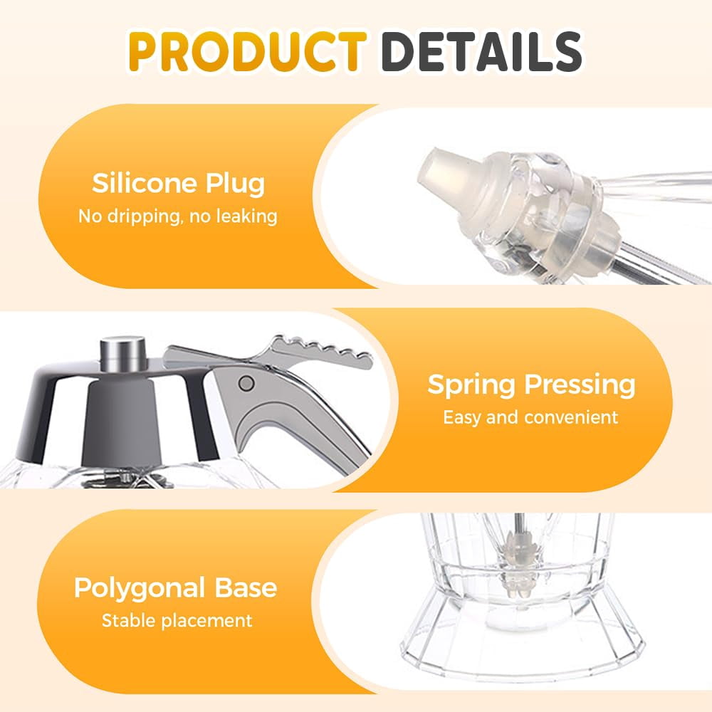 Honey Dispenser No Drip, Maple Syrup Dispenser, Honey Jar with Stand Honeycomb Shaped Honey Holder and Syrup Dispenser, Elegant Honeycomb Design