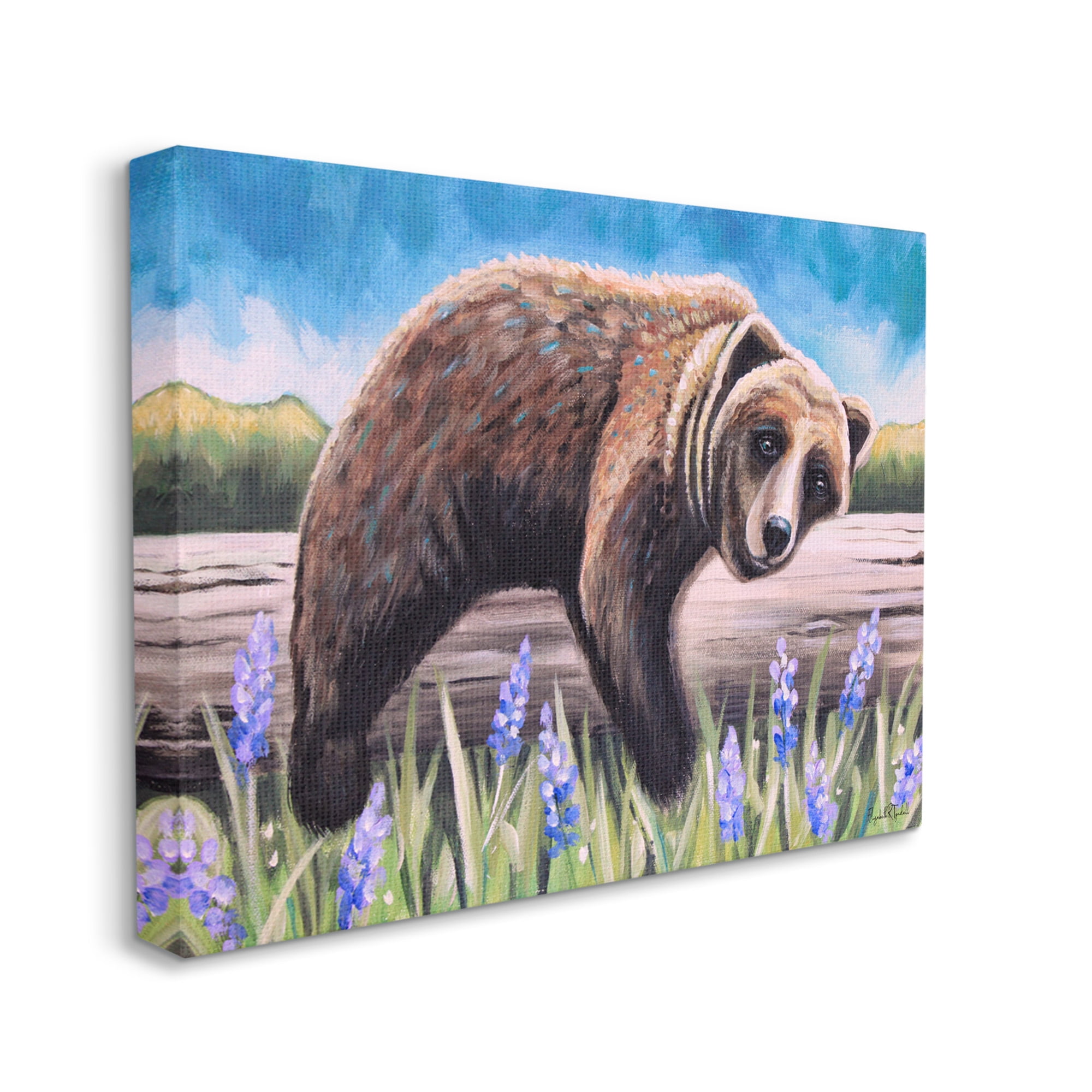 Stupell Industries Relaxing Bear Resting Tree Trunk Meadow Painting Gallery Wrapped Canvas Print Wall Art, Design by Elizabeth Tyndall