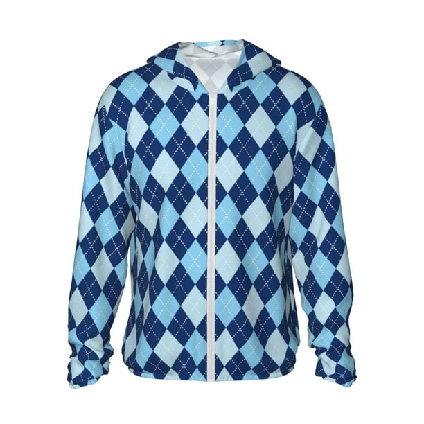 Fotbe Blue Squares Chaqueta con Protección Solar UPF 50+ para Hombre y Mujer, Camisa con Capucha y Bolsillos-3X-Large