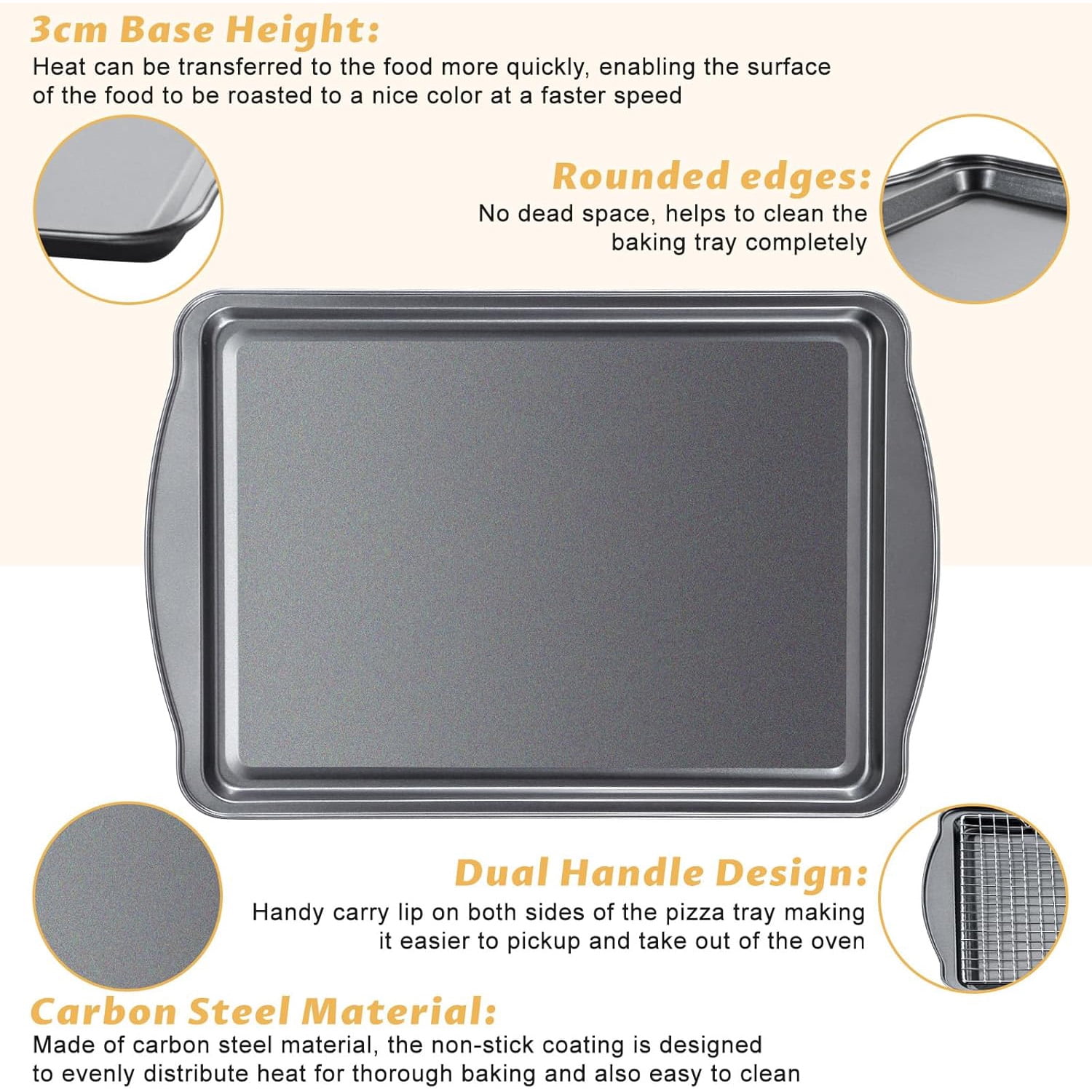 Baking Sheet with Cooling Racks, 17.3 x 11.8 x 0.5 inch Carbon Steel Cookie Sheets for Baking [2 Sheets + 2 Racks], Nonstick Baking Pans