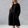 thumbnail image 2 of Fesfesfes Casual Round Neck Button Long Sleeve Cotton Linen Knee-High Dress Pocket Solid Dresses Sale Tops on Clearance, 2 of 5