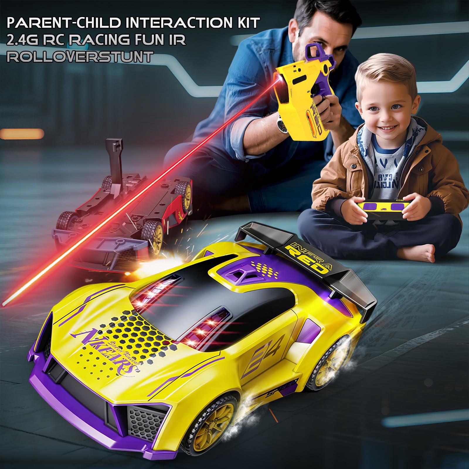 3 IN 1 Remote Control Car for Kids,2.4GHz RC Stunt Car Toys with Flip Effects,Racing and Drifting,Family-Friendly,Gift for Boys Girls,Yellow
