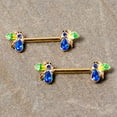 thumbnail image 2 of Body Candy 14G Womens Nipplerings Piercing Anodized Steel 2Pc Blue Green Accent Bee Nipple Ring Set 9/16", 2 of 3
